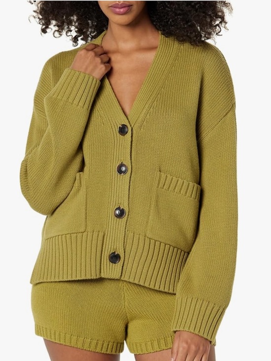 The Drop Sweaters - The Drop Brigitte cardigan olive green cotton sweater size Small S